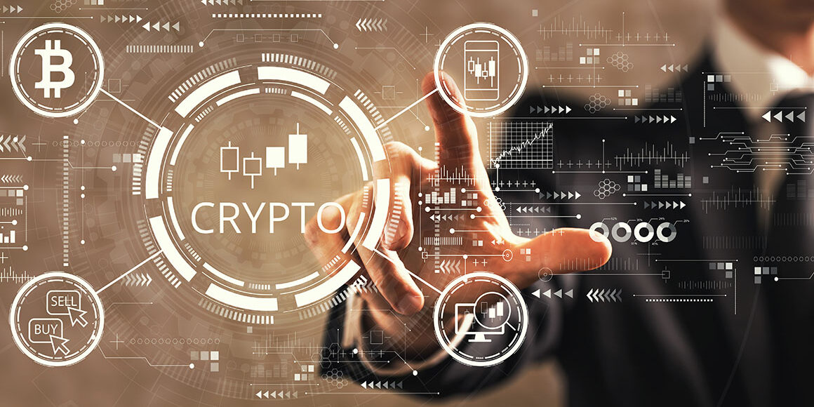 Crypto Trading theme with businessman