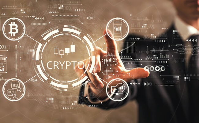 Crypto Trading theme with businessman