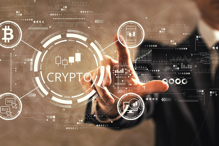 Crypto Trading theme with businessman